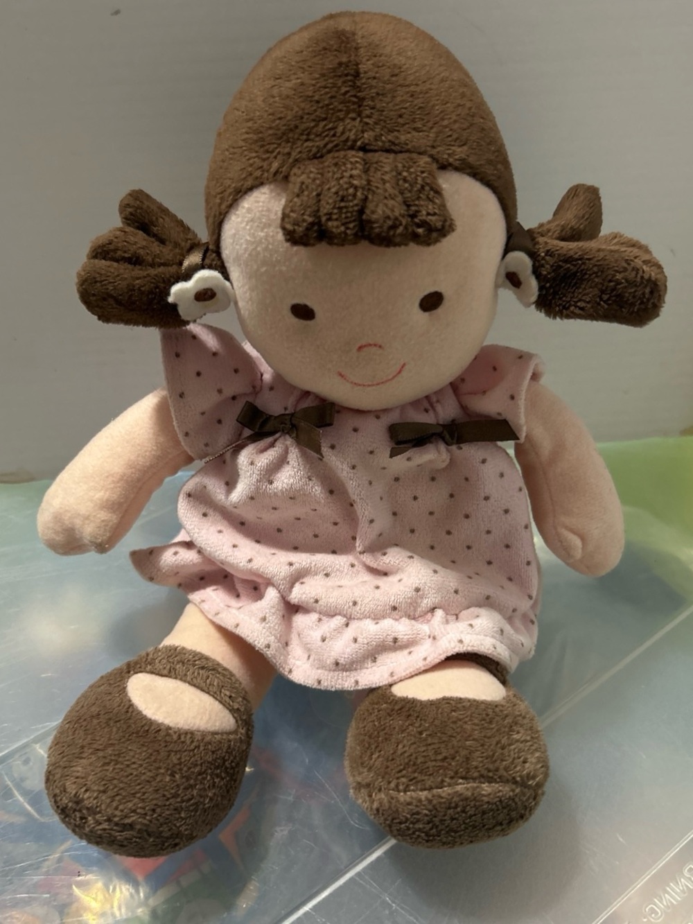 Carter's Brown & Pink Plush Rag Doll with Polka-Dot Dress